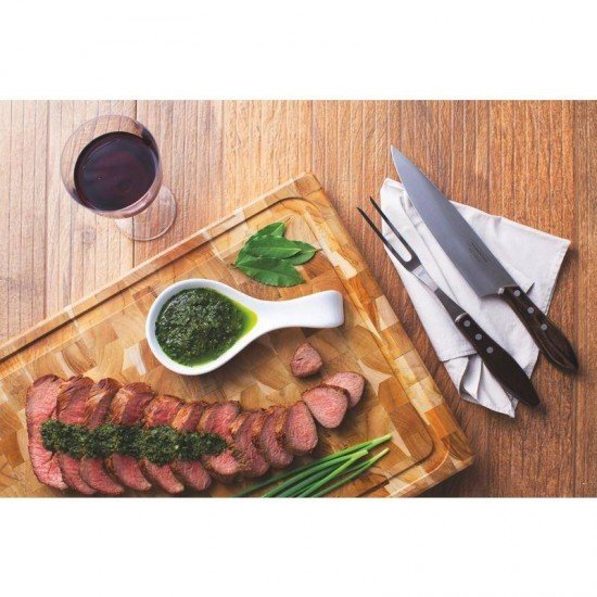 TABUA INVERTIDA DE MADEIRA TECA RETANGULAR PARA CHURASCO ENVERNIZADA TRAMONTINA