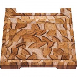 TABUA INVERTIDA DE MADEIRA TECA QUADRADA COM ALCA DE TUBO DE ALUMINIO P CHURRASCO ENV TRAMONTINA