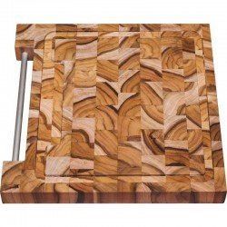TABUA INVERTIDA DE MADEIRA TECA QUADRADA COM ALCA DE TUBO DE ALUMINIO P CHURRASCO ENV TRAMONTINA
