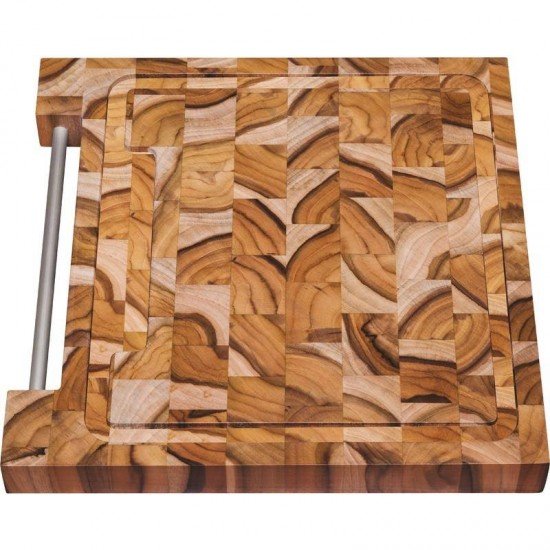 TABUA INVERTIDA DE MADEIRA TECA QUADRADA COM ALCA DE TUBO DE ALUMINIO P CHURRASCO ENV TRAMONTINA