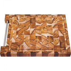 TABUA INVERTIDA DE MADEIRA TECA QUADRADA COM ALCA DE TUBO DE ALUMINIO P CHURRASCO ENV TRAMONTINA