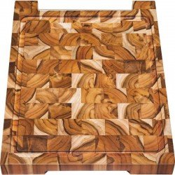 TABUA INVERTIDA DE MADEIRA TECA QUADRADA COM ALCA DE TUBO DE ALUMINIO P CHURRASCO ENV TRAMONTINA