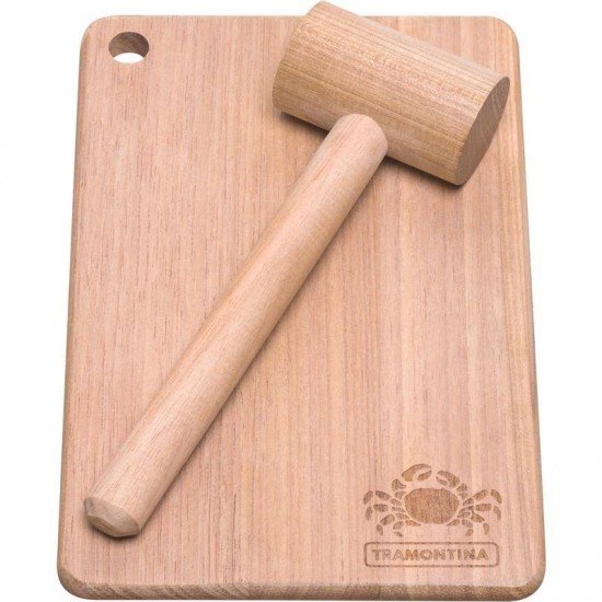 CONJUNTO DE TABUA E MARTELO DE MADEIRA TAUARI RETANGULAR PARA TOC TOC DELICATE NATURAL TRAMONTINA