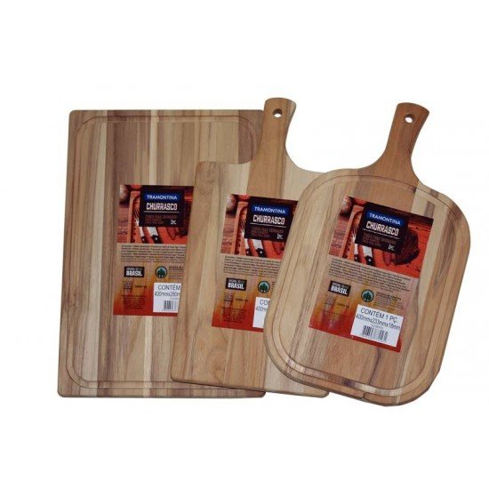 DISPLAY 38 PEÇAS TÁBUAS PARA ALIMENTOS EM MADEIRA TECA COM ACABAMENTO LIXADO TRAMONTINA