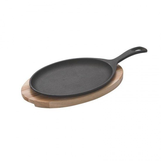 CONJUNTO DE TABUA DE MADEIRA TECA E GRILL DE FERRO OVAL P CHURRASCO ENVERNIZADO 2 PEÇAS  TRAMONTINA