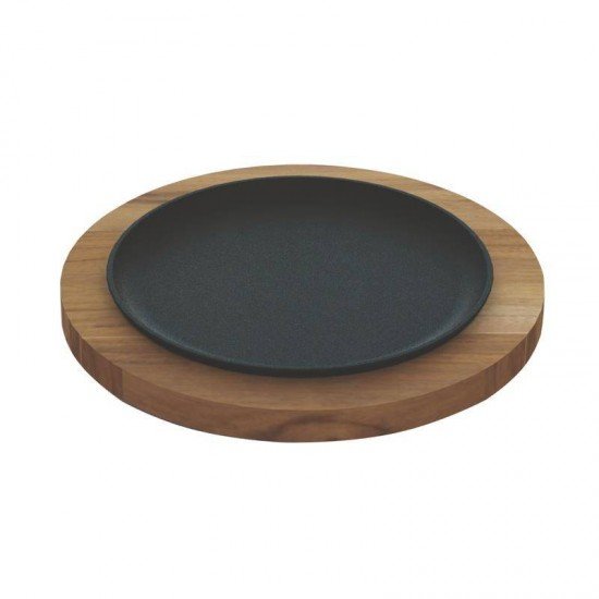 CONJUNTO DE TABUA DE MADEIRA TECA E GRILL DE FERRO REDONDO P CHURRASCO ENV 2 PEÇAS  TRAMONTINA