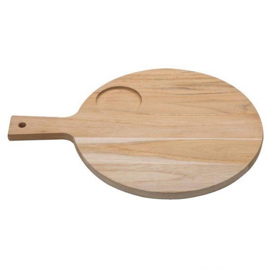 CONJ DE TABUA DE MAD TECA CIRCULAR COM ALCA E POTE DE PORCELANA P PETISCOS NATURAL 2 PC TRAMONTINA