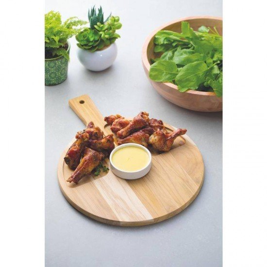 CONJ DE TABUA DE MAD TECA CIRCULAR COM ALCA E POTE DE PORCELANA P PETISCOS NATURAL 2 PC TRAMONTINA