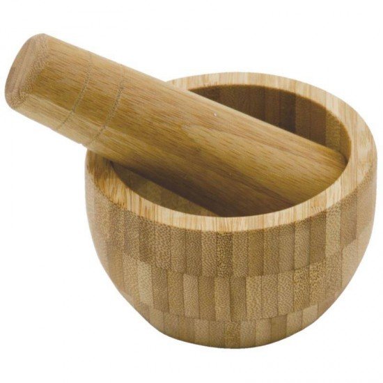 CONJUNTO DE PILAO E MORTAR DE MADEIRA BAMBU PARA CONDIMENTOS NATURAL TRAMONTINA