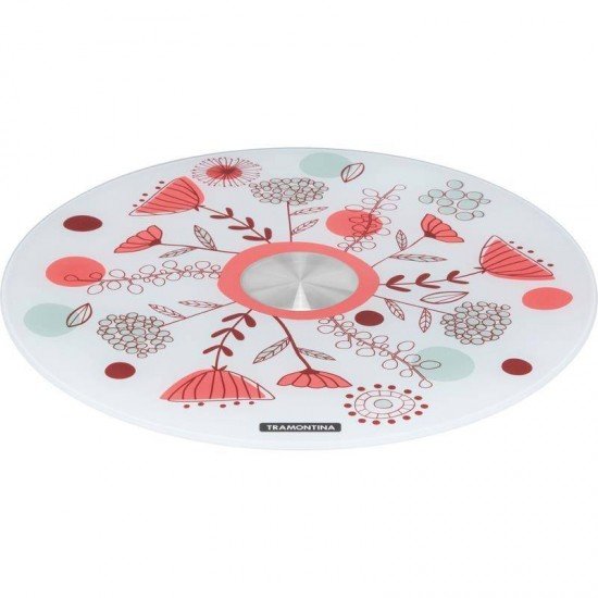 SUPORTE PARA BOLO TRAMONTINA EM VIDRO TEMPERADO BRANCO COM ESTAMPA COLORIDA 30 CM TRAMONTINA