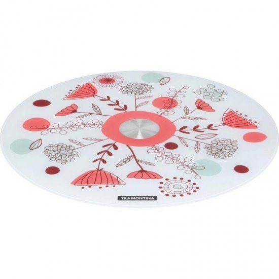 SUPORTE PARA BOLO TRAMONTINA EM VIDRO TEMPERADO BRANCO COM ESTAMPA COLORIDA 40 CM TRAMONTINA