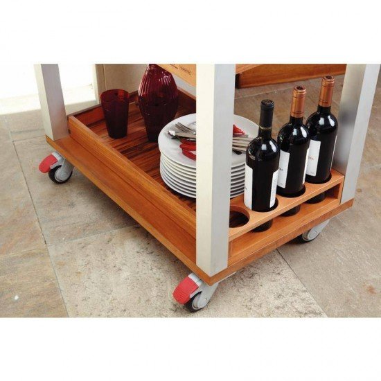 FSC CARRO DE CHURR. DE MADEIRA MUIRACATIARA COM LATERAL DE ALUMINIO E GRILL EM FERRO ENV TRAMONTINA