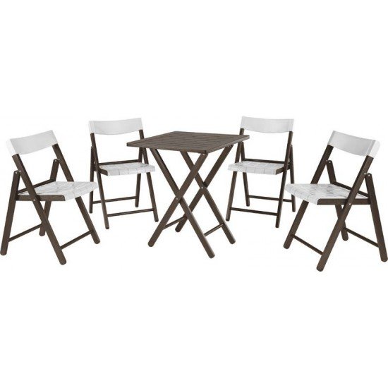 CONJ CADEIRAS MESA MADEIRA POTENZA DOBRAVEL MADEIRA TAUARI TABACO EPOLIPR BRANCO 5 PECAS TRAMONTINA