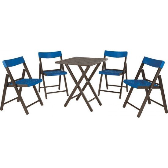 CONJ CADEIRAS MESA MADEIRA POTENZA DOBRAVEL MADEIRA TAUARI TABACO EPOLIPR AZUL 5 PECAS TRAMONTINA