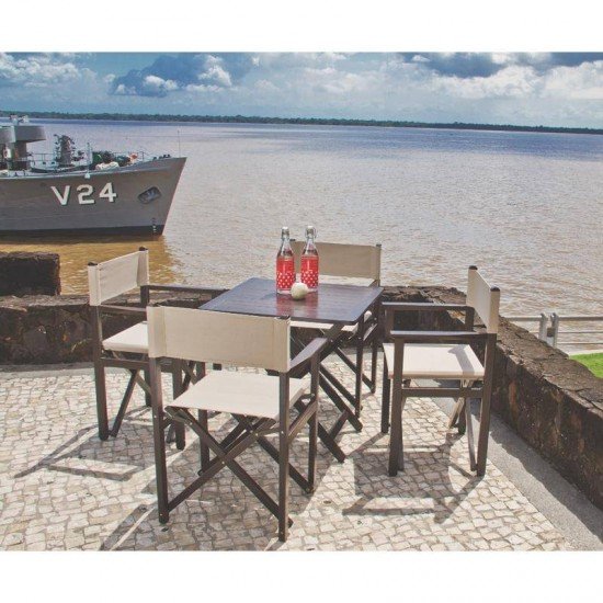 CADEIRA DE MADEIRA TAUARI COM ASS. E ENC. EM TECIDO POLIESTER DOBRAVEIS BEER ENV. CASTANHO TRAMONTIN