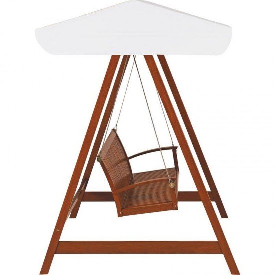 BANCO DE BALANCO COM ENCOSTO DE MADEIRA JATOBA COM TOLDO DE LONA BRAN. TERRAZZO FITT ENV. TRAMONTINA