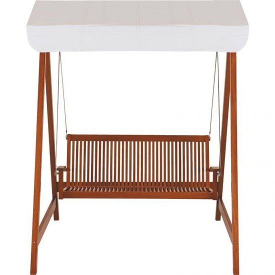 BANCO DE BALANCO COM ENCOSTO DE MADEIRA JATOBA COM TOLDO DE LONA BRAN. TERRAZZO FITT ENV. TRAMONTINA