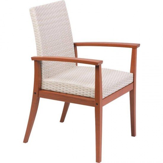 POLTRONA DE MADEIRA JATOBA COM ASSENTO E ENCOSTO EM FIBRA BEGE TERRAZZO FIBRA ENVERNIZADO TRAMONTINA