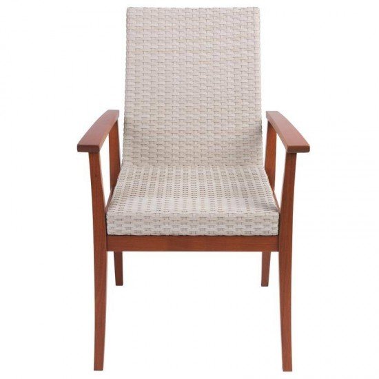 POLTRONA DE MADEIRA JATOBA COM ASSENTO E ENCOSTO EM FIBRA BEGE TERRAZZO FIBRA ENVERNIZADO TRAMONTINA