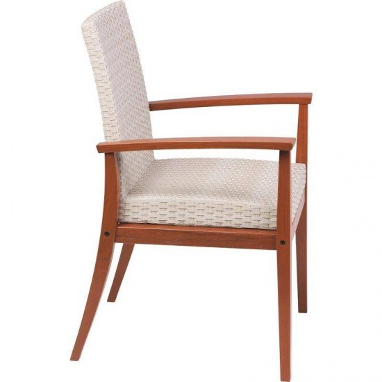 POLTRONA DE MADEIRA JATOBA COM ASSENTO E ENCOSTO EM FIBRA BEGE TERRAZZO FIBRA ENVERNIZADO TRAMONTINA