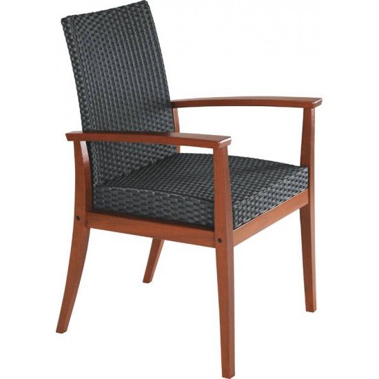 POLTRONA DE FIBRA PRETA E MADEIRA JATOBA ACABAM NATURAL TRAMONTINA