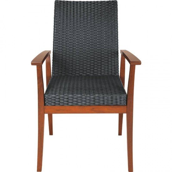 POLTRONA DE MADEIRA JATOBA COM ASSENTO E ENCOSTO EM FIBRA PRETA TERRAZZO FIBRA ENVERNIZADO