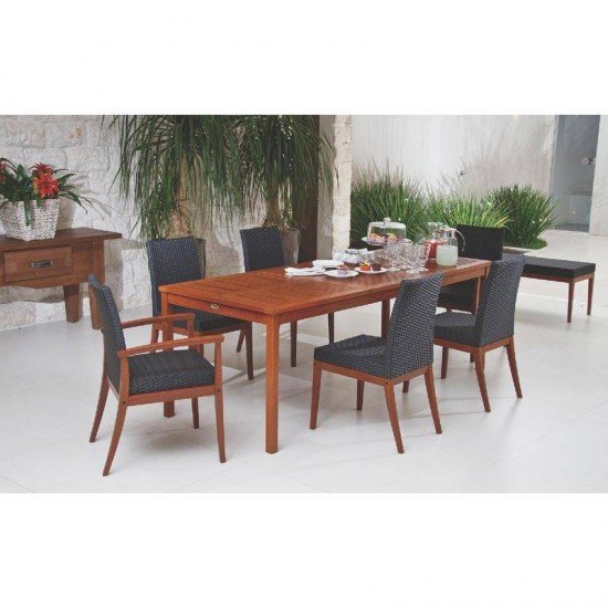 POLTRONA DE MADEIRA JATOBA COM ASSENTO E ENCOSTO EM FIBRA PRETA TERRAZZO FIBRA ENVERNIZADO