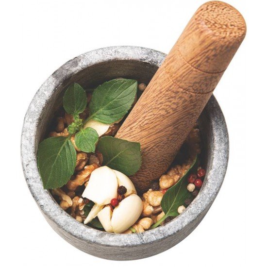 PILÃO MORTAR TRAMONTINA ORGANIC EM MADEIRA CUMARU E PEDRA SABÃO 12 CM