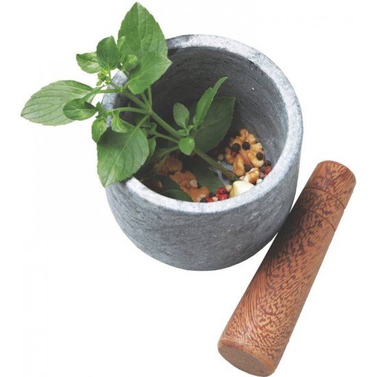 PILÃO MORTAR TRAMONTINA ORGANIC EM MADEIRA CUMARU E PEDRA SABÃO 12 CM