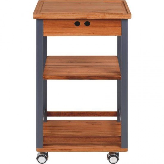 CARRO DE CHURRASCO DE MADEIRA MUIRACATIARA ENVERNIZADO COM LATERAL TINGIDA COR CINZA TRAMONTINA