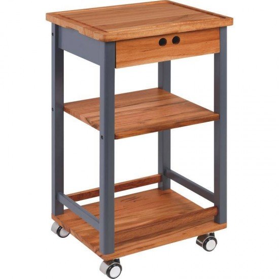 CARRO DE CHURRASCO DE MADEIRA MUIRACATIARA ENVERNIZADO COM LATERAL TINGIDA COR CINZA TRAMONTINA