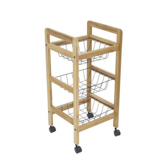 FSC FRUTEIRA COM BASE DE MADEIRA TECA COM 3 CESTOS ARAMADO RETANGULAR NATURAL TRAMONTINA