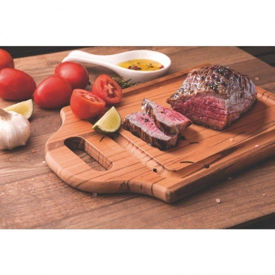 TABUA DE MADEIRA MUIRACATIARA RETN COM ALCA P CORTAR E SERVIR CHURRASCO ENVERNIZADA TRAMONTINA