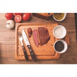 TABUA DE MADEIRA MUIRACATIARA RETN COM ALCA P CORTAR E SERVIR CHURRASCO ENVERNIZADA TRAMONTINA
