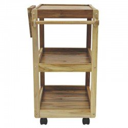 CARRO DE CHURRASCO DE MADEIRA TECA ANGULAR COM CEPO ENVERNIZADO TRAMONTINA