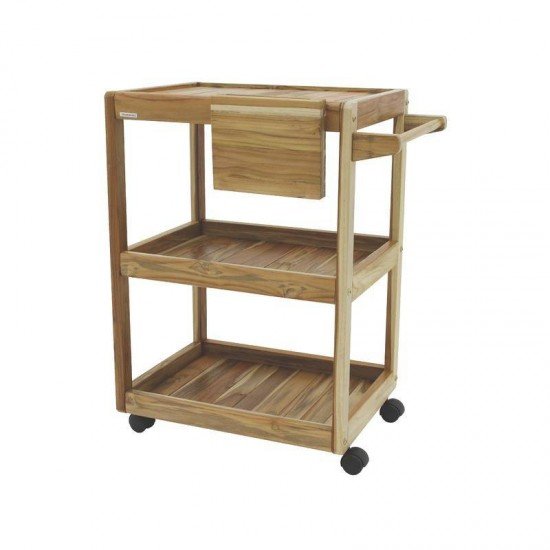 CARRO DE CHURRASCO DE MADEIRA TECA ANGULAR COM CEPO ENVERNIZADO TRAMONTINA