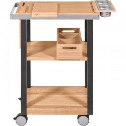 CARRO DE CHURRASCO DE MADEIRA TAUARI ENVERNIZADO E TING. PO COM CUBA EMPUNHA. EM ACO INOX TRAMONTINA