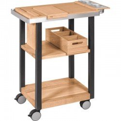 CARRO DE CHURRASCO DE MADEIRA TAUARI ENVERNIZADO E TING. PO COM CUBA EMPUNHA. EM ACO INOX TRAMONTINA