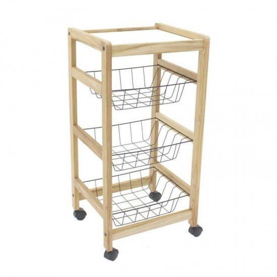 FSC FRUTEIRA COM BASE DE MADEIRA TECA COM 3 CESTOS ARAMADO E DURAPLAC RETANGULAR NATURAL TRAMONTINA