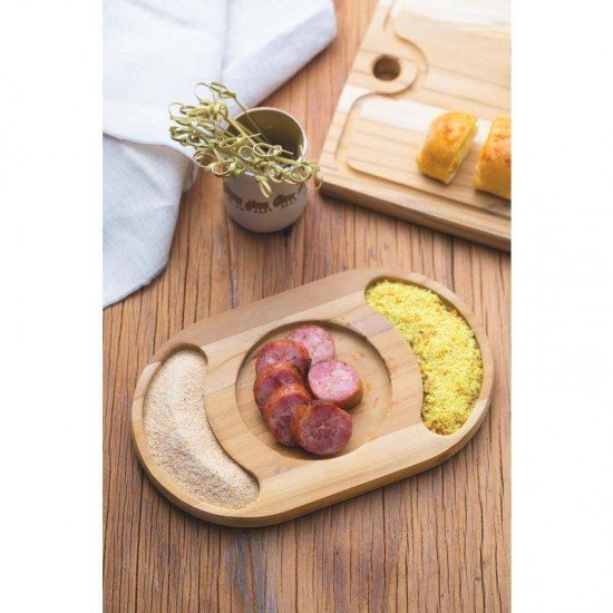 TABUA DE MADEIRA TECA OVAL PARA PETISCO NATURAL 240X150X15 TRAMONTINA