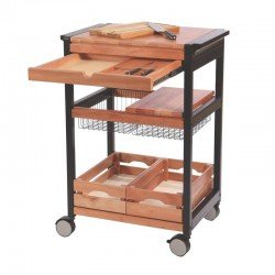 CARRO DE CHURRASCO DE MADEIRA MOGNO AFRICANO AN. COM 2 CESTO ARAMADO E 2 CAIXA ENV TRAMONTINA