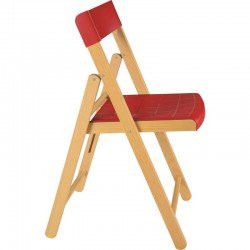 CADEIRA DE MADEIRA TAUARI COM ASSENTO E ENCOSTO EM PLASTICO VERMELHO POTENZA ENVERNIZADO