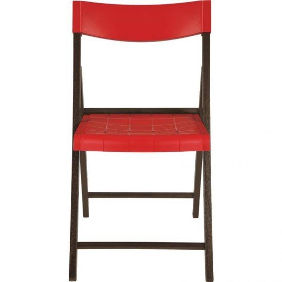 CADEIRA DE MADEIRA TAUARI COM ASSENTO E ENCOSTO EM PLASTICO VERMELHO POTENZA ENV. TABACO