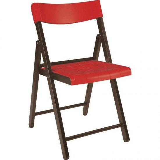 CADEIRA DE MADEIRA TAUARI COM ASSENTO E ENCOSTO EM PLASTICO VERMELHO POTENZA ENV. TABACO