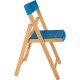 CADEIRA DE MADEIRA TAUARI COM ASSENTO E ENCOSTO EM PLASTICO AZUL POTENZA ENVERNIZADO