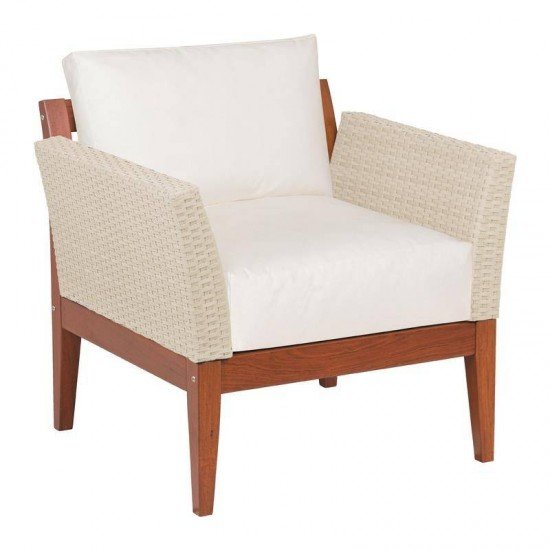 POLTRONA DE MADEIRA JATOBA COM ASS. E ENC. ESTOFADO E BRACO EM FIBRA BEGE TERRAZO ECO