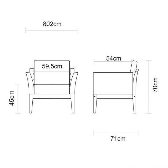 POLTRONA DE MADEIRA JATOBA COM ASS. E ENC. ESTOFADO E BRACO EM FIBRA PRETA TERRAZO ECO
