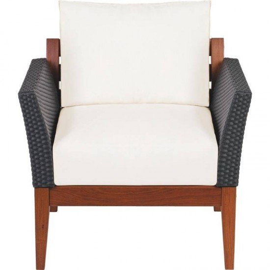 POLTRONA DE MADEIRA JATOBA COM ASS. E ENC. ESTOFADO E BRACO EM FIBRA PRETA TERRAZO ECO