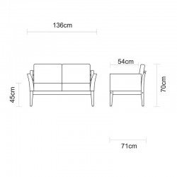 SOFA DE MADEIRA JATOBA COM ASS. E ENC. ESTOFADO E BRACO EM FIBRA BEGE TERRAZZO FIBRA NATURAL