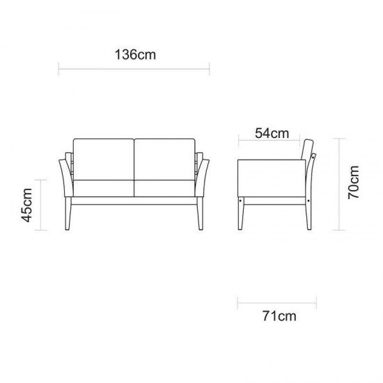 SOFA DE MADEIRA JATOBA COM ASS. E ENC. ESTOFADO E BRACO EM FIBRA BEGE TERRAZZO FIBRA NATURAL